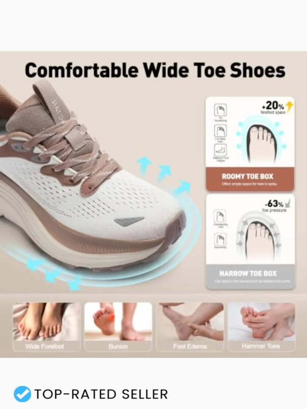 Wide Toe Box Walking Shoes Cushioned Orthopedic Sneakers Breathable Non Slip